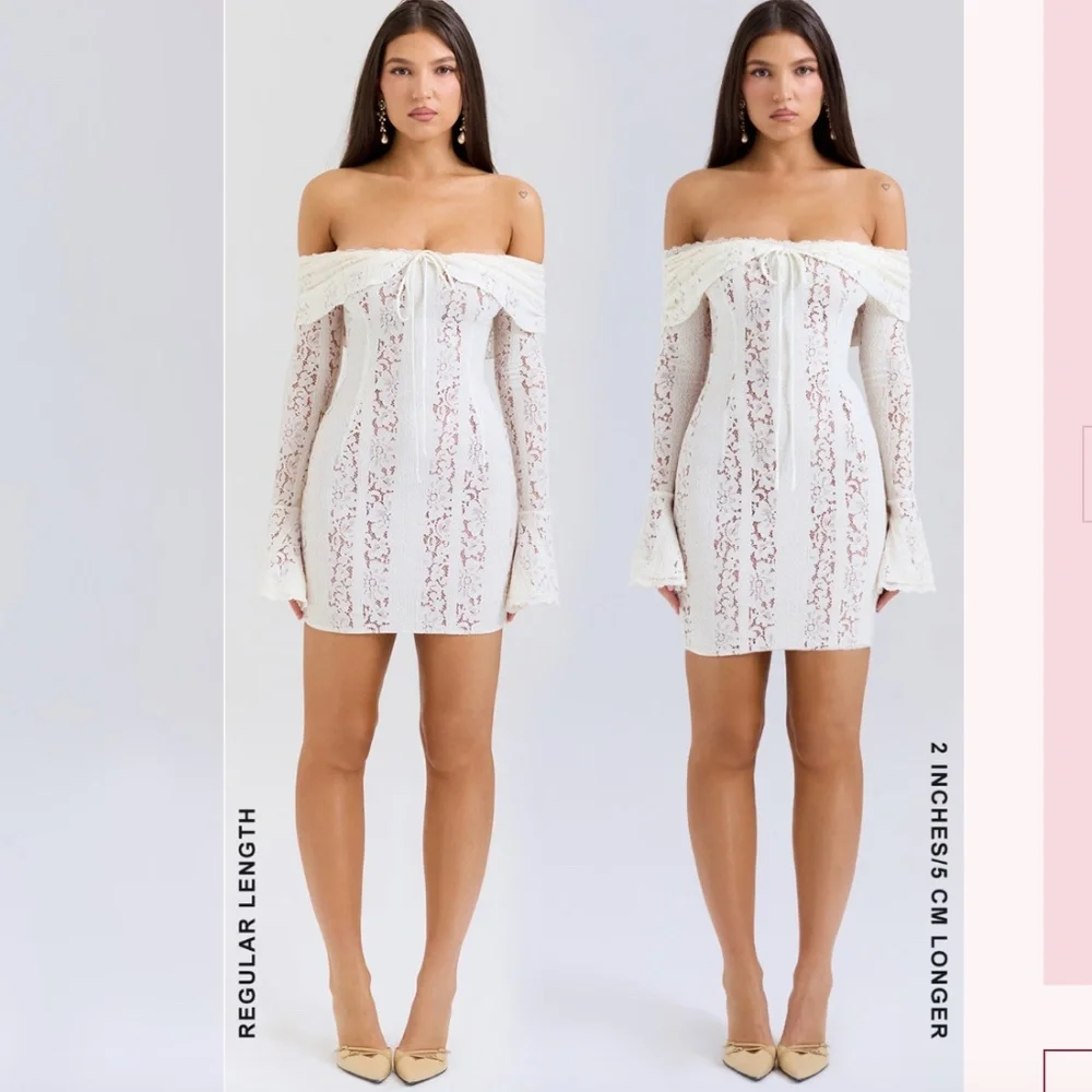 House of CB Sadie Vintage Cream Floral Lace Off Shoulder Mini Dress NWOT‎ size L - Picture 7 of 16